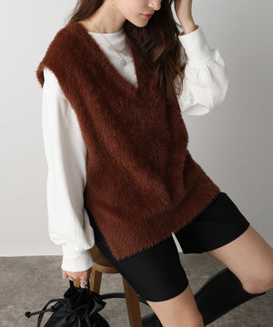 フェザーヤーンVネックベスト/AC3325