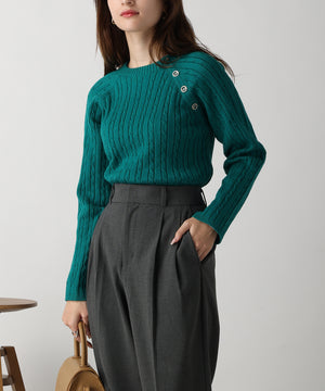 金ボタン付きケーブルラグランニット/AC3201