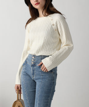 金ボタン付きケーブルラグランニット/AC3201