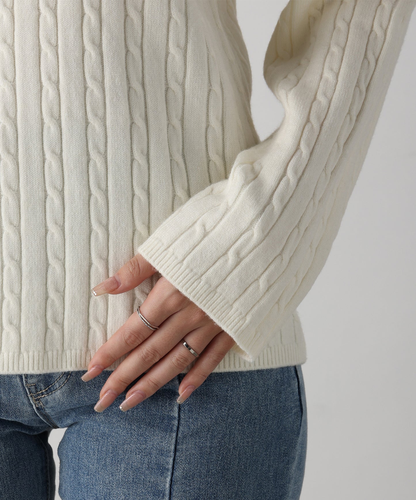 金ボタン付きケーブルラグランニット/AC3201