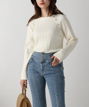 金ボタン付きケーブルラグランニット/AC3201