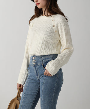 金ボタン付きケーブルラグランニット/AC3201