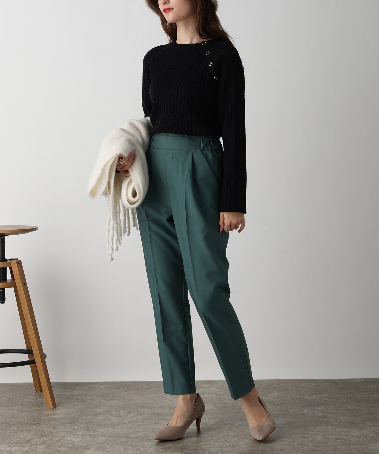 金ボタン付きケーブルラグランニット/AC3201