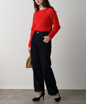 金ボタン付きケーブルラグランニット/AC3201