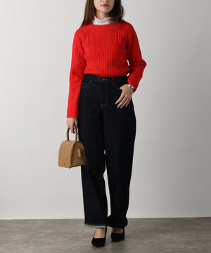 金ボタン付きケーブルラグランニット/AC3201