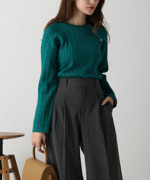 金ボタン付きケーブルラグランニット/AC3201