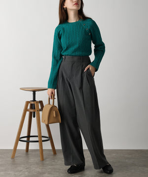 金ボタン付きケーブルラグランニット/AC3201