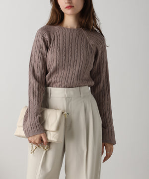 金ボタン付きケーブルラグランニット/AC3201