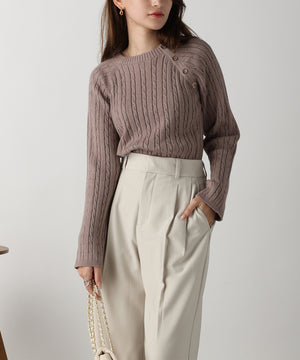 金ボタン付きケーブルラグランニット/AC3201