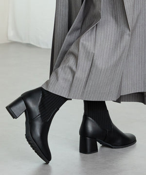 スクエアトゥニットヒールブーツ/31403