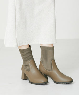 スクエアトゥニットヒールブーツ/31403