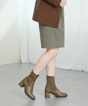 スクエアトゥニットヒールブーツ/31403