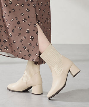 スクエアトゥニットヒールブーツ/31403