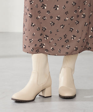 スクエアトゥニットヒールブーツ/31403