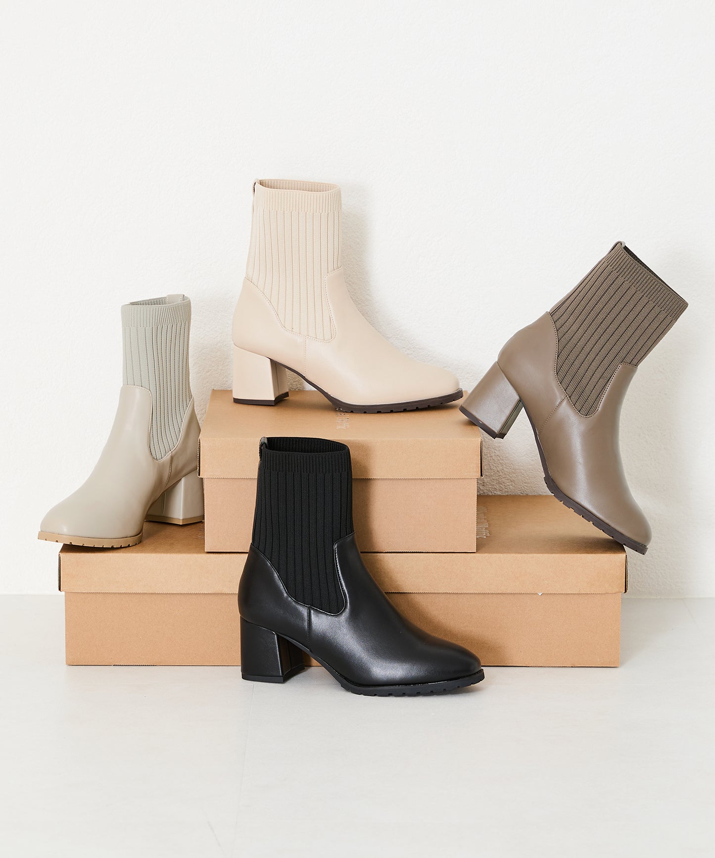 スクエアトゥニットヒールブーツ/31403