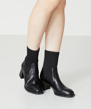 スクエアトゥニットヒールブーツ/31403