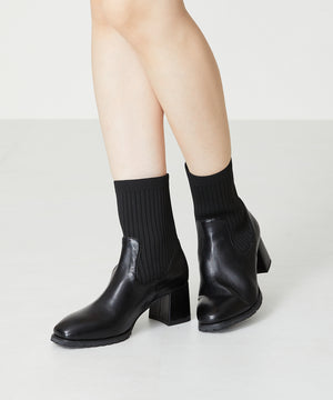 スクエアトゥニットヒールブーツ/31403