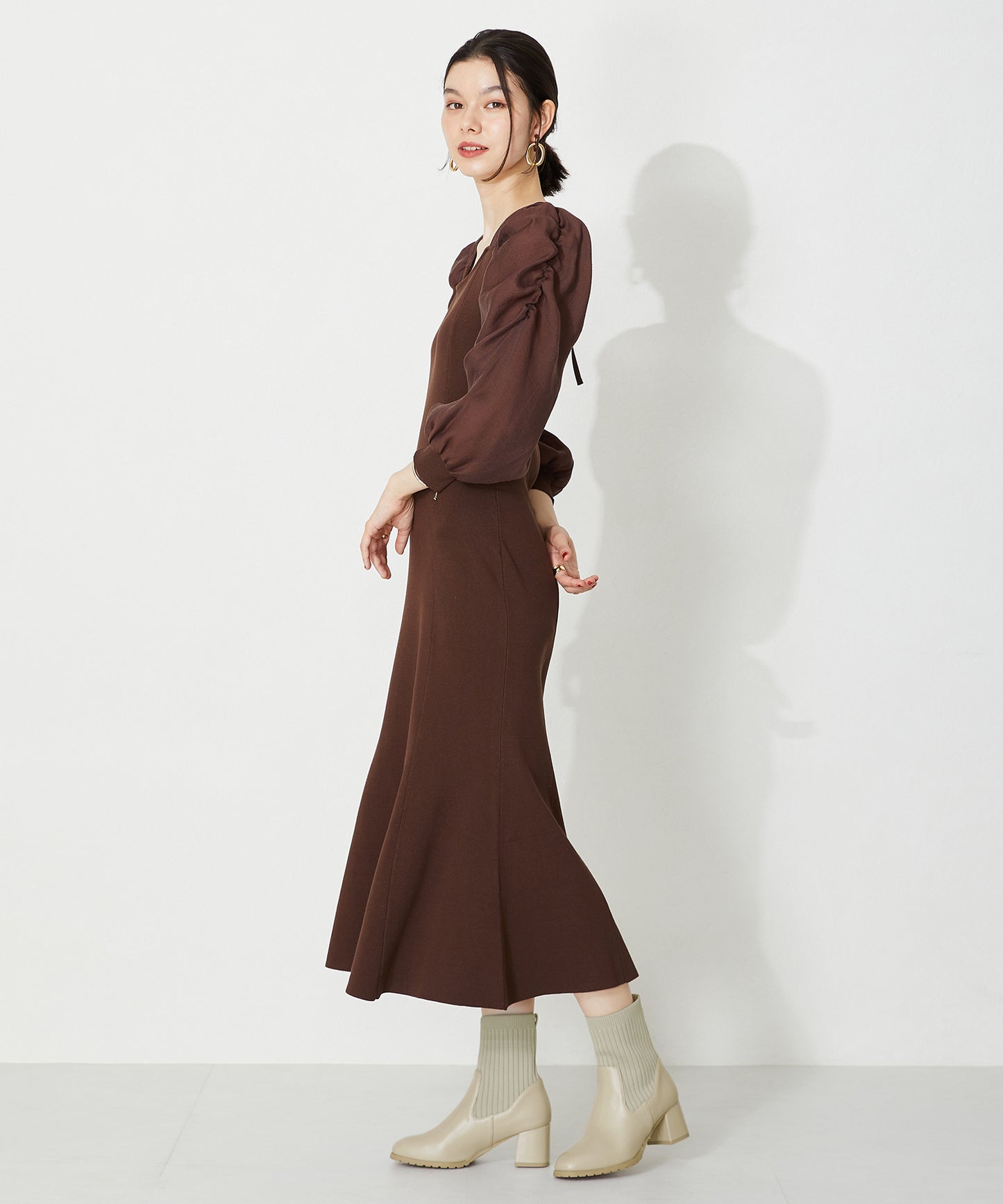 スクエアトゥニットヒールブーツ/31403