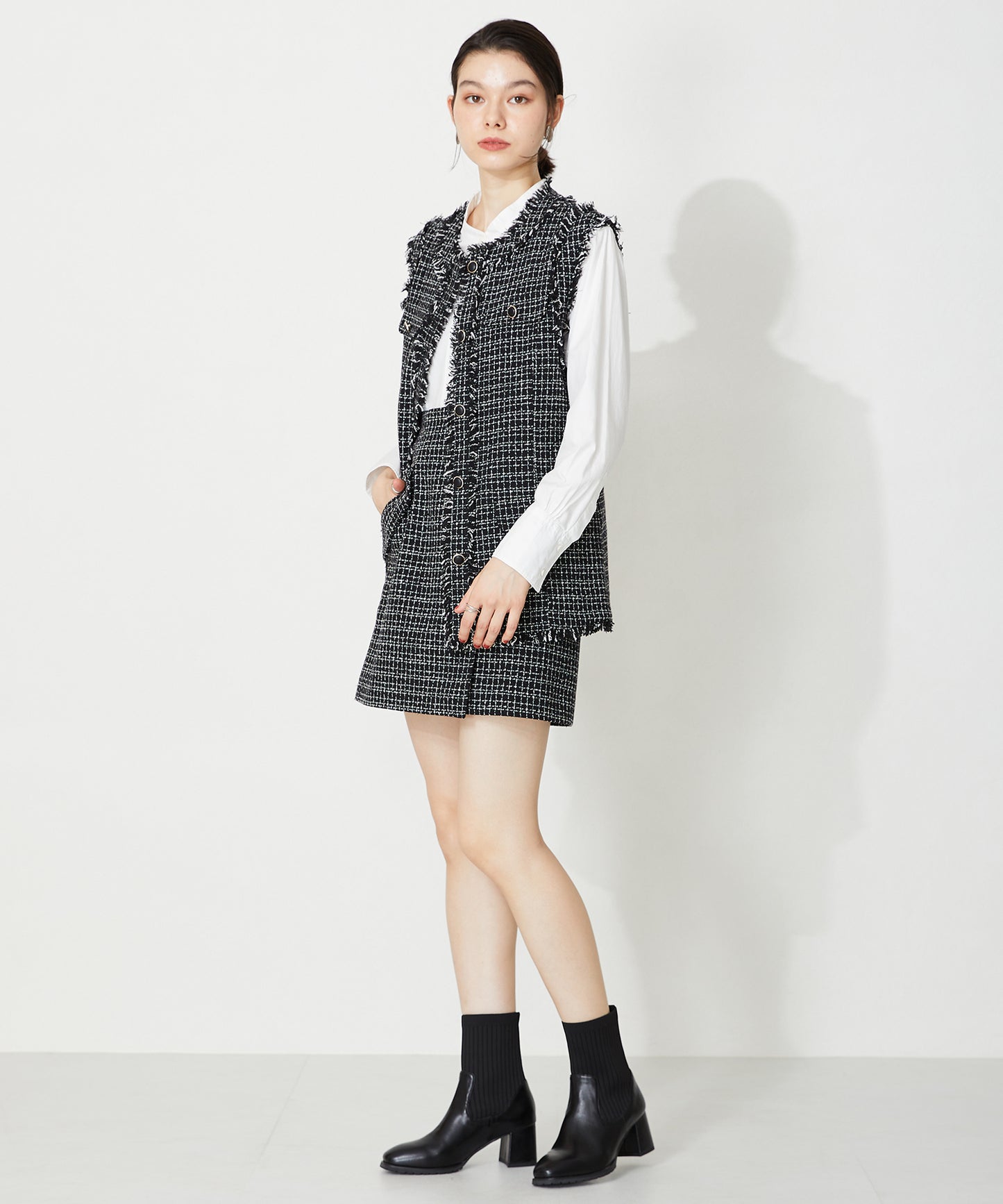 スクエアトゥニットヒールブーツ/31403