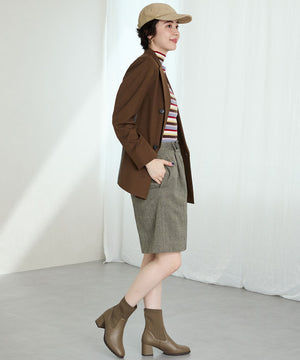 スクエアトゥニットヒールブーツ/31403