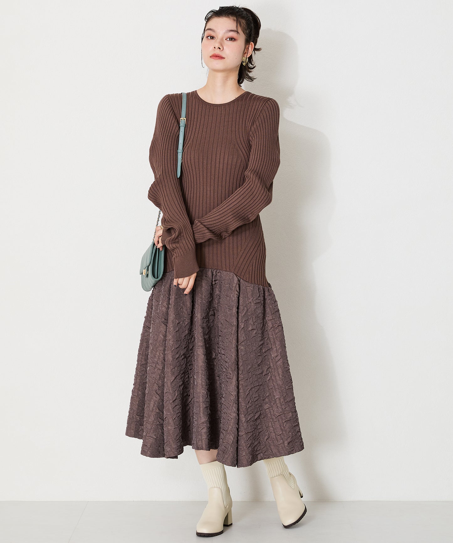 スクエアトゥニットヒールブーツ/31403