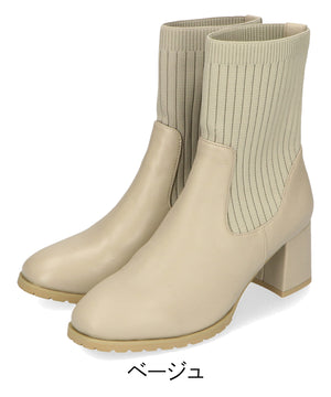 スクエアトゥニットヒールブーツ/31403