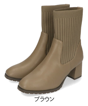 スクエアトゥニットヒールブーツ/31403