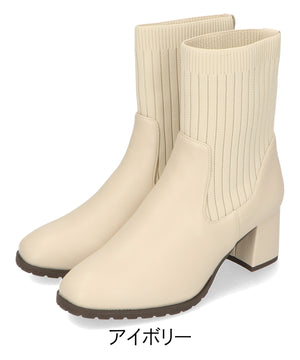 スクエアトゥニットヒールブーツ/31403