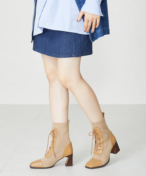 レースアップニットヒールブーツ/31433