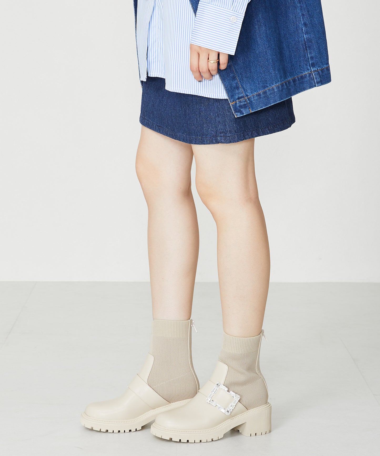 【WEB限定】厚底ビジューニットブーツ/31434