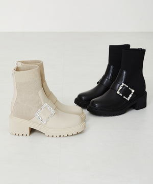 【WEB限定】厚底ビジューニットブーツ/31434