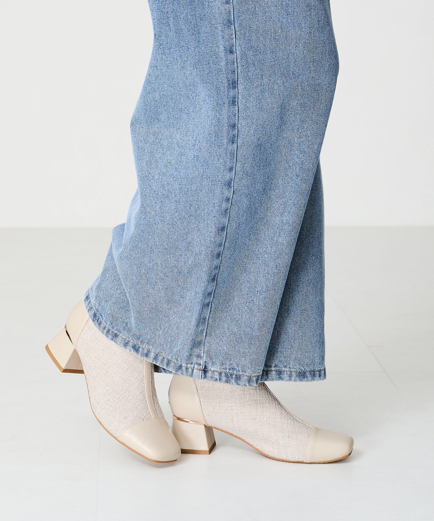 ツイード切替スクエアトゥブーツ/41404