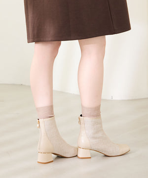 ツイード切替スクエアトゥブーツ/41404