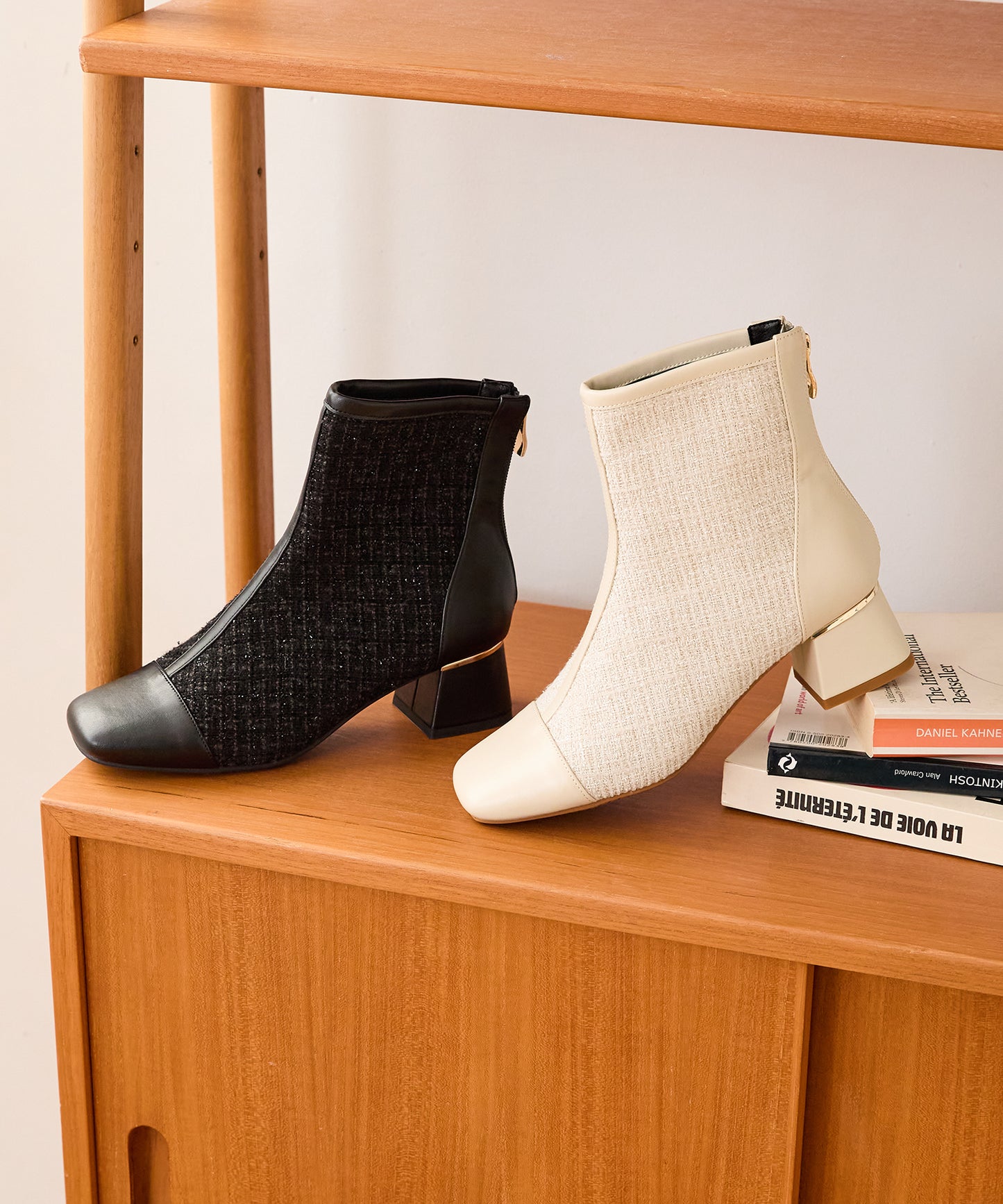 ツイード切替スクエアトゥブーツ/41404