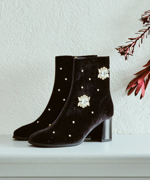 ビジュー×ラウンドトゥベロアブーツ/41418