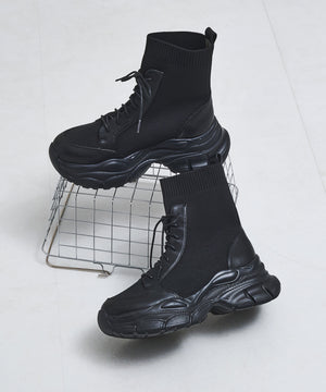 スニーカーソールニットレースアップブーツ/41434