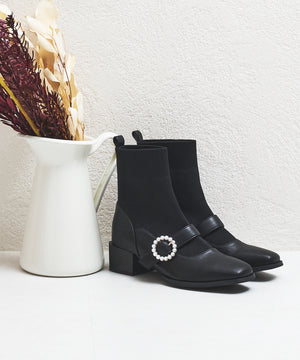 【WEB限定】パールモチーフニットドッキングショートブーツ/41435