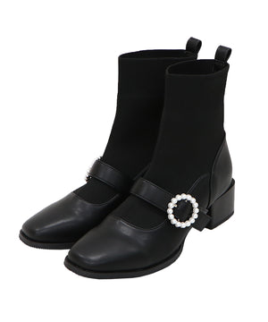 【WEB限定】パールモチーフニットドッキングショートブーツ/41435