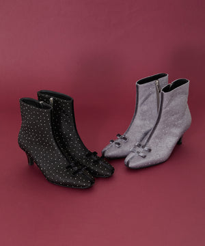 リボンモチーフラインストーンヒールブーツ/41436