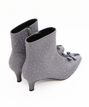 リボンモチーフラインストーンヒールブーツ/41436