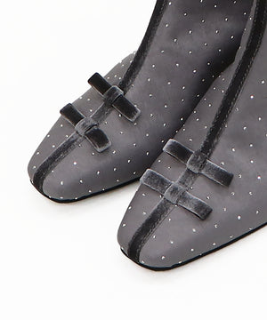 リボンモチーフラインストーンヒールブーツ/41436