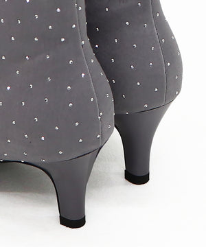 リボンモチーフラインストーンヒールブーツ/41436