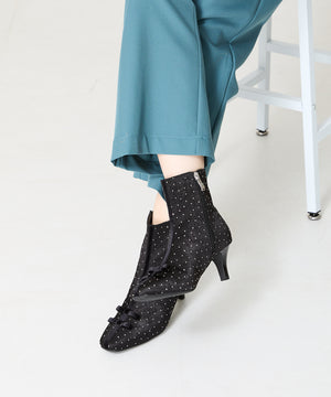 リボンモチーフラインストーンヒールブーツ/41436