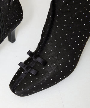 リボンモチーフラインストーンヒールブーツ/41436