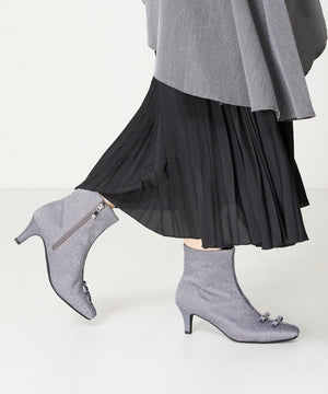 リボンモチーフラインストーンヒールブーツ/41436