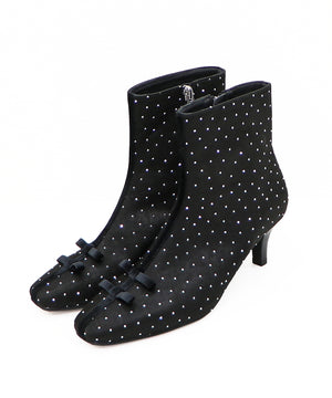 リボンモチーフラインストーンヒールブーツ/41436