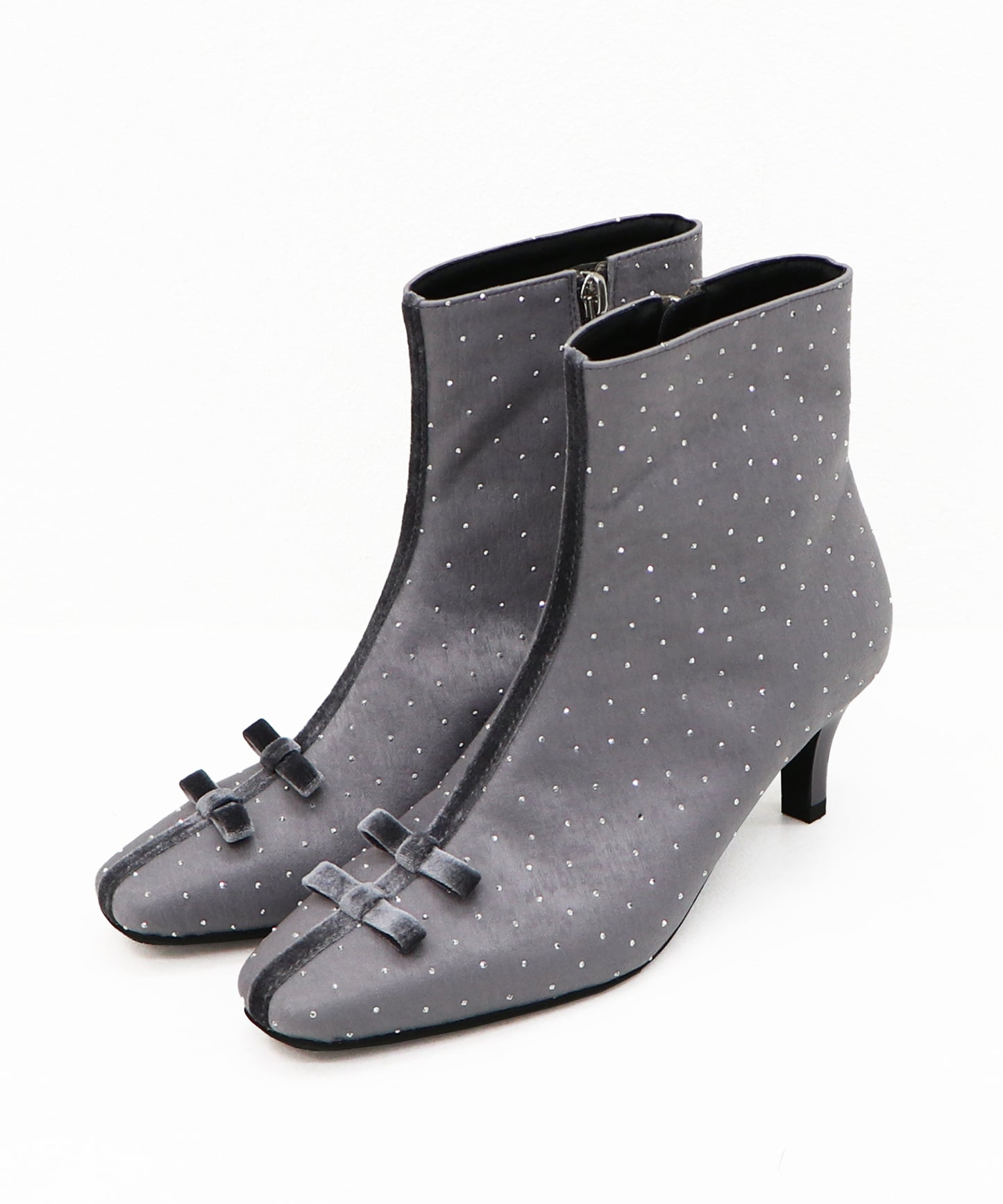 リボンモチーフラインストーンヒールブーツ/41436