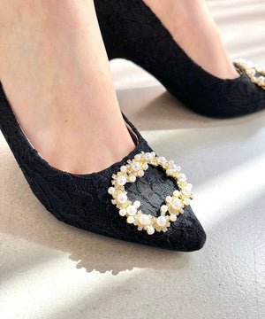 パールバックルヒールパンプス/R-2016【オケージョン/結婚式/パーティーパンプス】