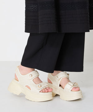 キルティングパールボタン厚底サンダル/51213