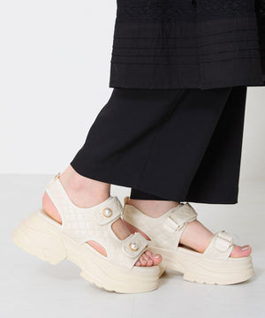 キルティングパールボタン厚底サンダル/51213